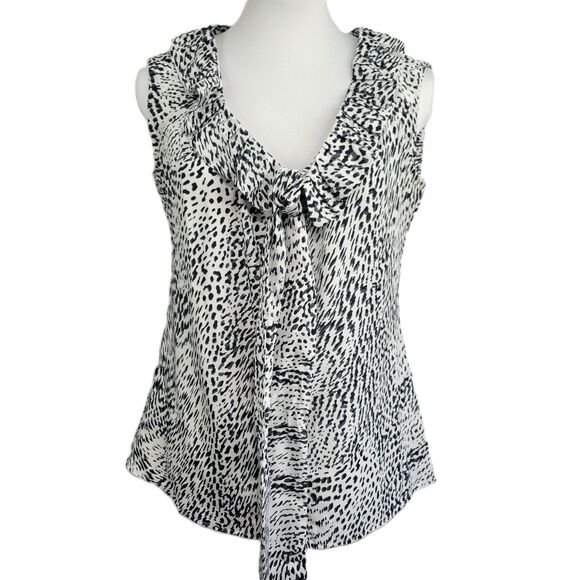 Banana Republic animal print ruffle bow sleeveless top Small - Picture 1 of 8
